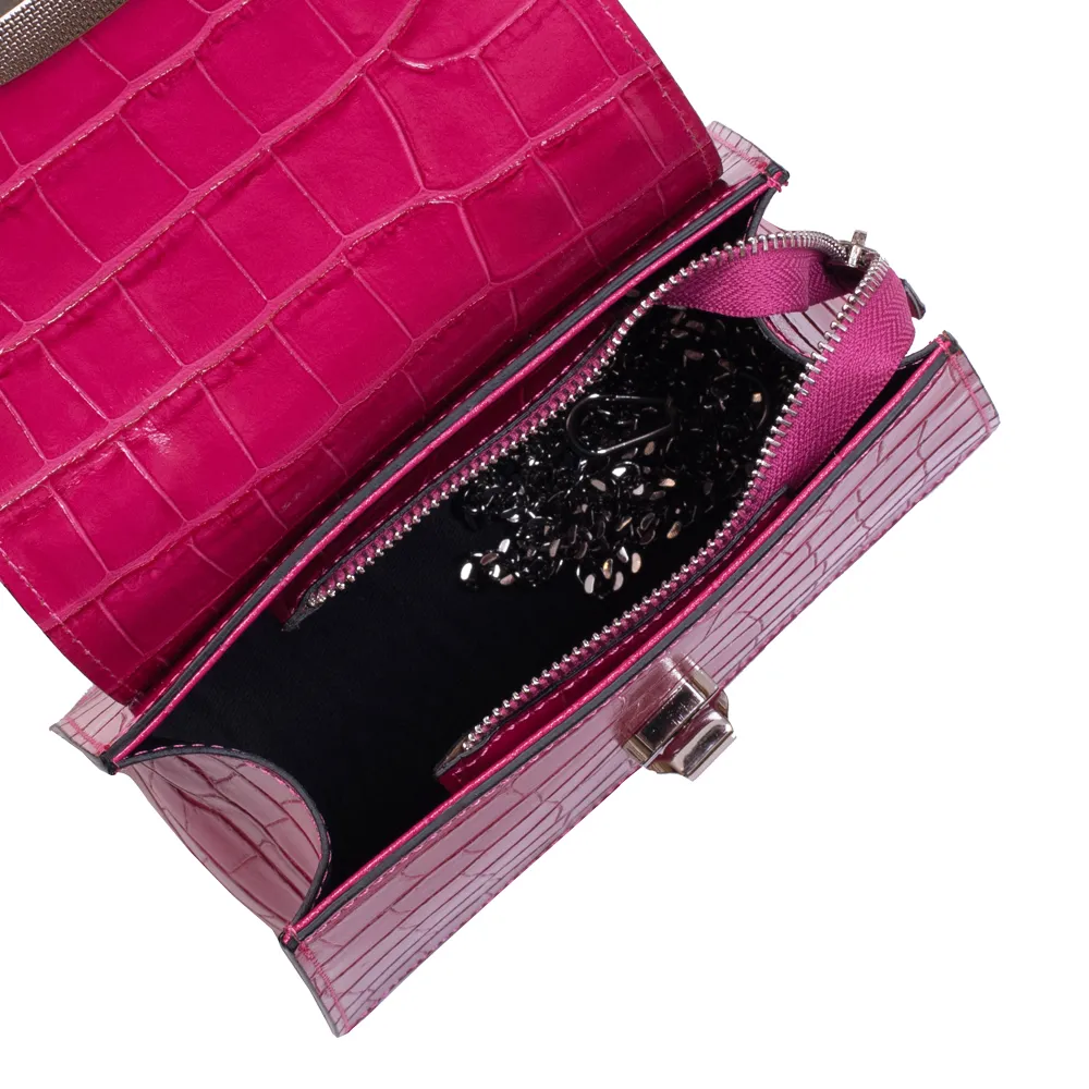 GEANTA ZEVO DAMA FUCSIA INTENS PIELE NATURALA PRINT CROCODIL AMI